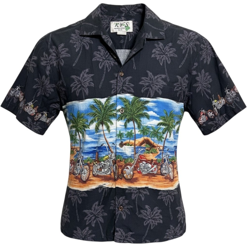 KY'S Made in Hawaii Motorcycle Hawaiian Shirt L Aloha Biker Tropical Beach USA